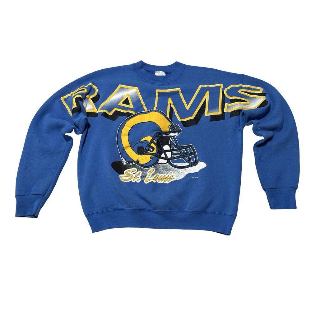 Vintage 90s St. Louis Rams Big Spell Out Graphic Logo‎ Sweatshirt Size LG 23x25